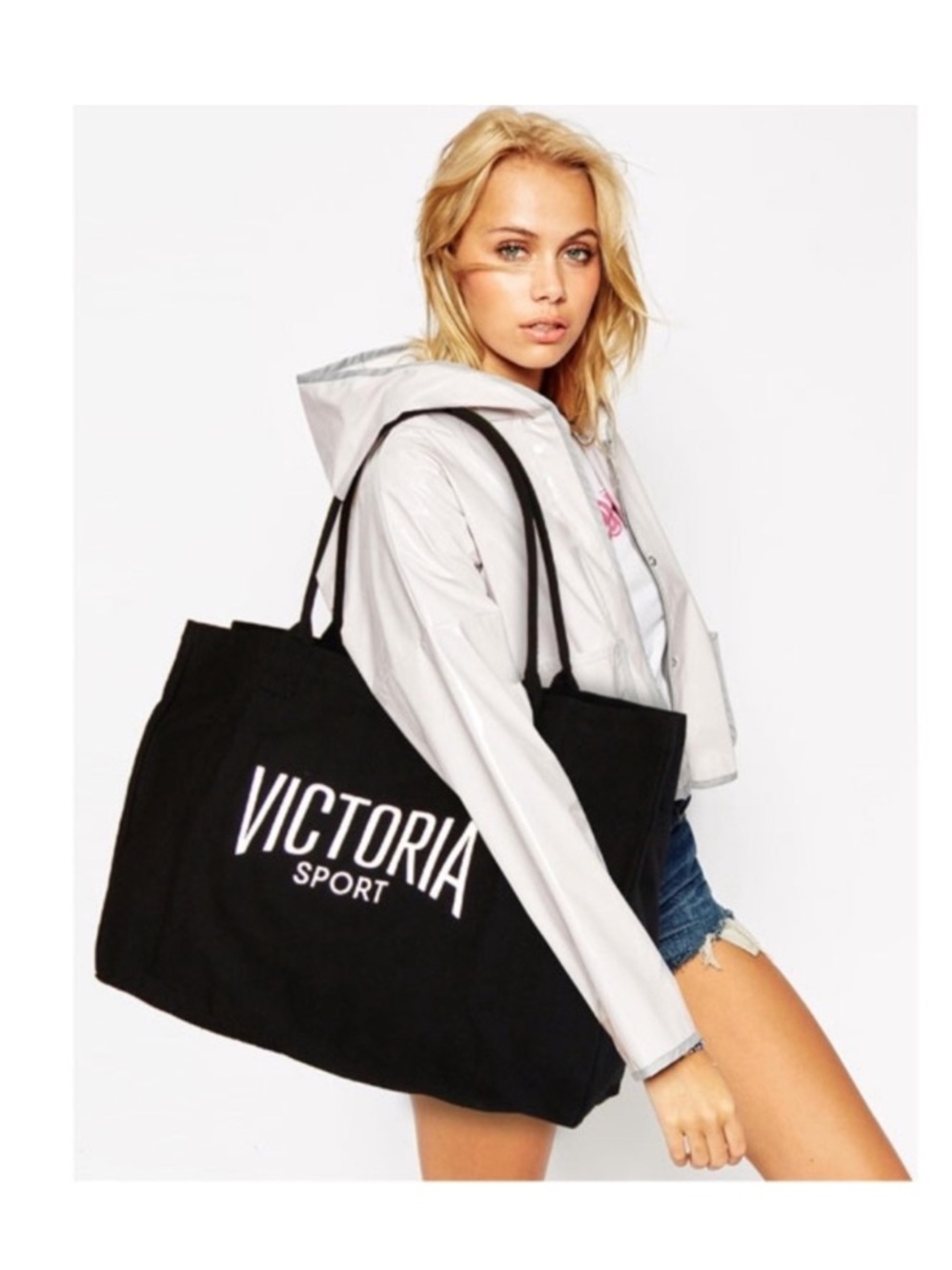 Victoria Secret Sport Large Black Canvas Tote Gym Bag (NWOT)